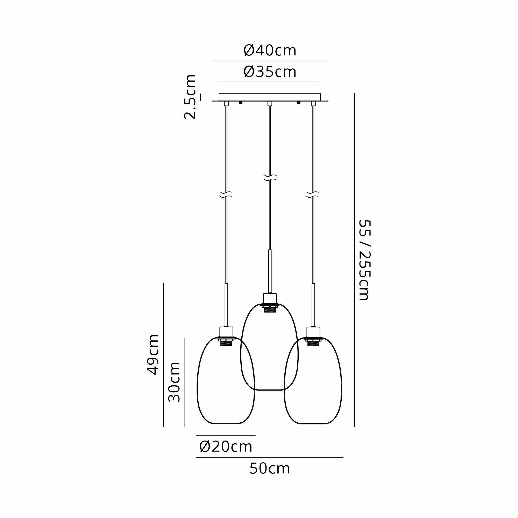 DK1362  Lori 40cm Round Pendant, 3 Light Adjustable E27, Satin Nickel/Iridescent Slim Curved Trapezium Shades